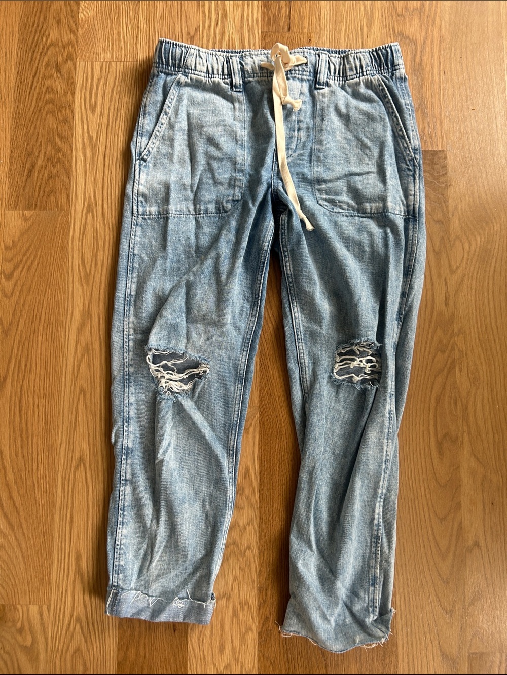GAP Light Blue Distressed Relaxed Denim Joggers